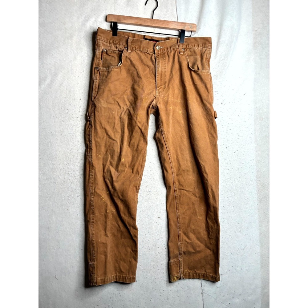 Tough Duck Work Pants Mens 36x32 Brown Loose Fit Canvas Hammer Loop Utility